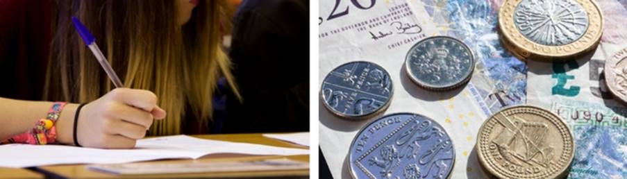 A picture of a student and money.