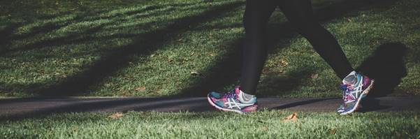 shallow focus photography of person walking on road between grass